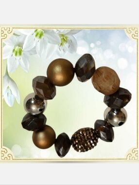 Paparazzi Chunky Acrylic & Rhinestone Beaded Bracelet In Bronze Tones